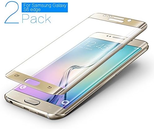 Galaxy S6 Edge Plus Screen Protector, JACNITAD S6 Edge Plus Tempered Glass Full Coverage 3D Curved High Definition Ultra Clear Film Screen Protector for Samsung Galaxy S6 Edge Plus (Gold) (2-Pack)