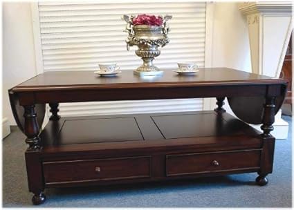 Gateleg Couchtisch mit Ablage und Schubladen aus Massivholz im