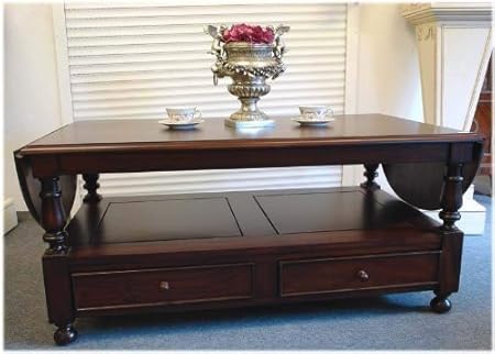 Gateleg Couchtisch mit Ablage und Schubladen aus Massivholz im