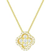 DIAMANTIO 18K Gold Plated Four-Leaf Clover Pendant Necklace – Dainty Cubic Zirconia Charm Jewelry, 40+5cm Adjustable Chain