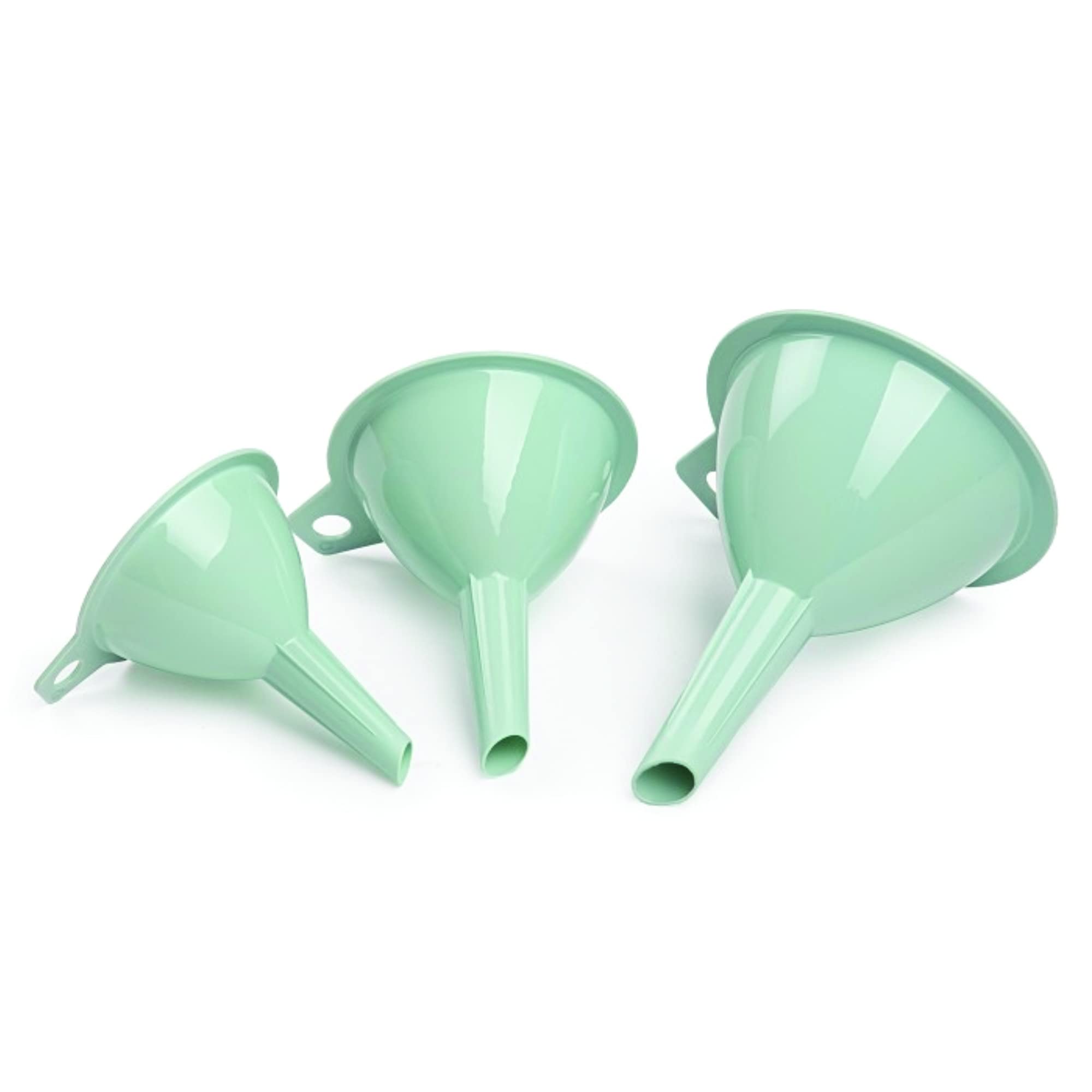 Set of 3 - Plastic Funnel for Narrow Necked Bottles - Kitchen Funnel for Liquid and Powder Transfer (Mint Green - 6.5/8/9.5cm)