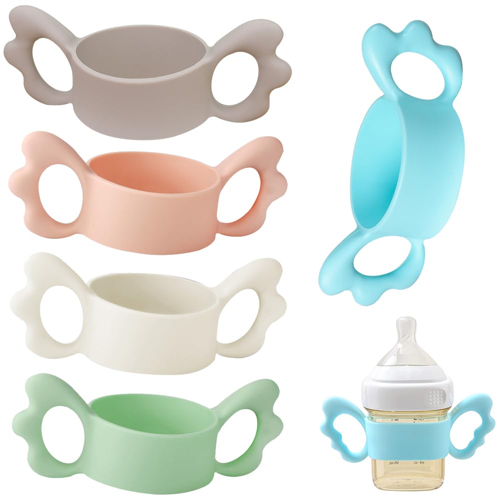 Baby Bottle Handle, Silicone Baby Bottle Grip, Wide-Neck Baby Bottle Handle, Baby Bottle Accessories, Baby Feeding Nursing Bottle Holders, for Baby Bottles with Outer Diameter Above 6cm, 5 pcs