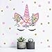 TOARTi Unicorn Angel Flower Wall Decal Polka Dot Eyebrow Wall Sticker Colorful Fairytale Wall Art Unicorn Cute Wall Decal Nursery Bedroom Decal Vinyl Wall Decal Home Decor, Gold@Pink
