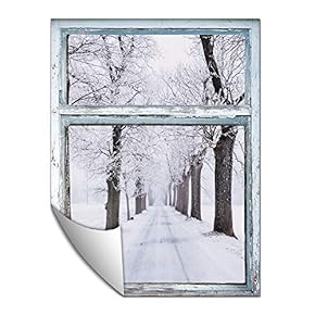 Wall Paper Small Wall Mural Snowscape Out of The Window Wall Art Removable Wall Decoration for Bedroom Living Room - 24x32 inches