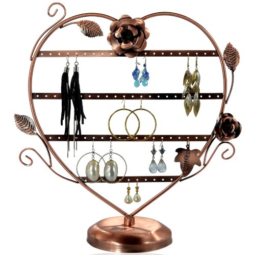 Copper Color Heart-Shaped with Roses Earring Holder / Earring Tree / Earring Oraganizer / Earring Stand / Earring Display