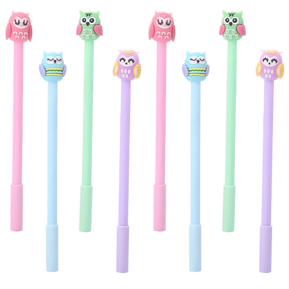 JKJF 8PCS Owl Shaped Rollerball Pens Cute Owl Gel Ink Pen Cartoon Animal Pen for School Office Stationery Writing Supplies - 0.5mm Black