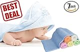 NaturCute Bamboo Baby Hooded Towel and 6 Washcloths Set - Blue