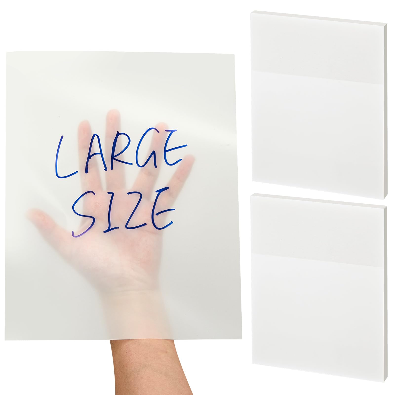 Photo 1 of Gueevin 100 Sheets 8.5 x 11 Inch Transparent Sticky Notes, Extra Large Clear Self Sticky Notes, 2 Pads Waterproof Jumbo Translucent Paper, Office Supply(Blank Style)
