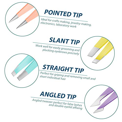 Precision Tweezers for Eyebrows, Terresa 4 Pack Tweezer Set for Ingrown Hair Removal, Professional Brow Remover Tools for Women and Girls, Hair Plucking Daily Beauty Tool with Leather Case (Color) - Thumbnail 2
