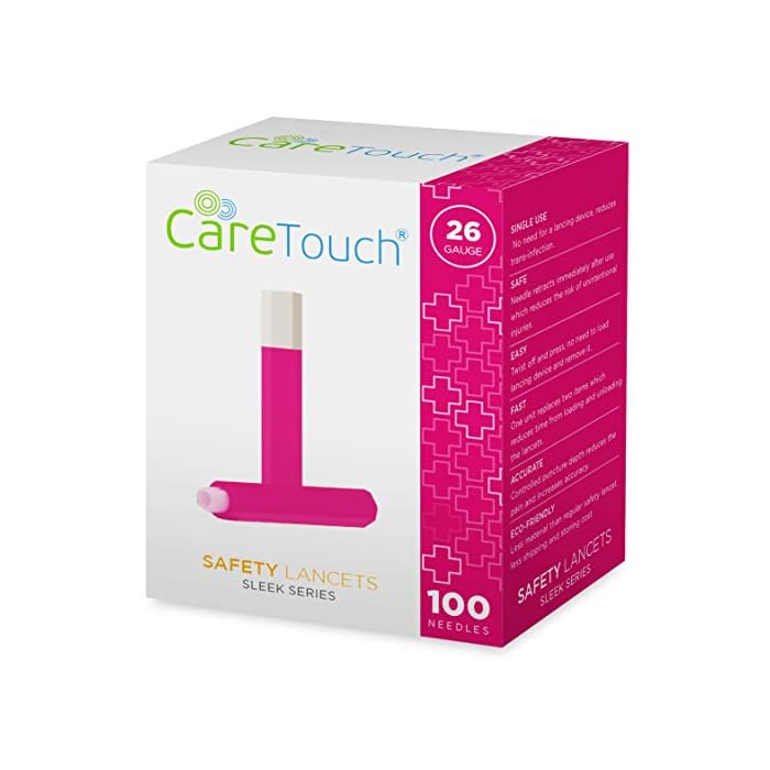Care Touch Safety Lancets - 100 Lancets, 26 Gauge - Diabetic Supplies for Blood Glucose Testing, No Lancing Device…