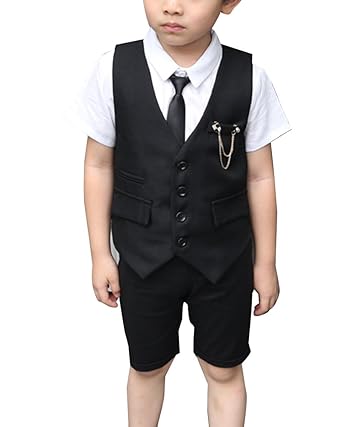 Kinder Anzug Set - Weste + Kurzarm Hemd + Kurze Hose Für Hochzeit Und Festliche Anlässe
