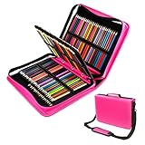 YOUSHARES 180 Slots PU Leather Colored Pencil Case - Large Capacity Carrying Case for Prismacolor Watercolor Pencils, Crayola Colored Pencils, Marco Pens, Gel Pens（Red）