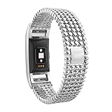Simpeak Fitbit Charge 2 Band, Adjustment Metal Band Jewelry Bead Bracelet Strap with Double Button Folding Clasp for Fit bit Charge 2 HR Heart Rate (5.5-7.5
