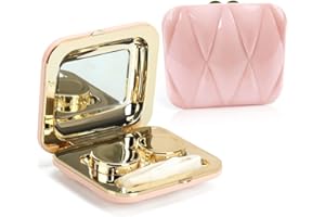 ofone Contact Lens Case, Purse Pattern Contact Lenses Cases Travel Kit with Remover Tool Tweezers Mirror Contacts Storage Container Box for Women (Pink)