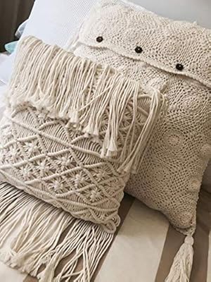 Boho Decorative Pillows Macrame Throw Pillows Tassel Handmade Knit