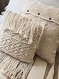 Boho Decorative Pillows Macrame Throw Pillows Tassel Handmade Knit Pillowcases Floor Cushion 15.7in15.8in