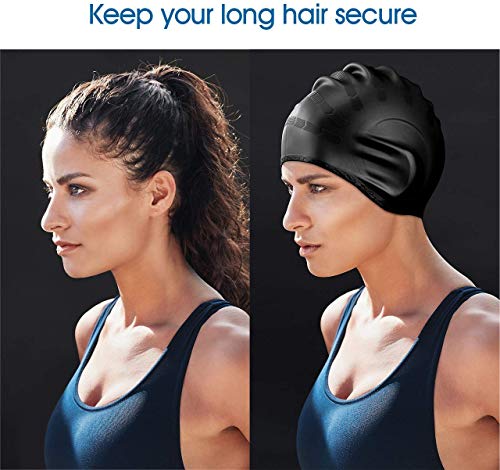 OKELA Silicone Solid Swim Cap,3D Ergonomic Design Comfortable Bathing Swimming Cap for Women and Men, Ideal for Short Medium Long Hair - Thumbnail 4