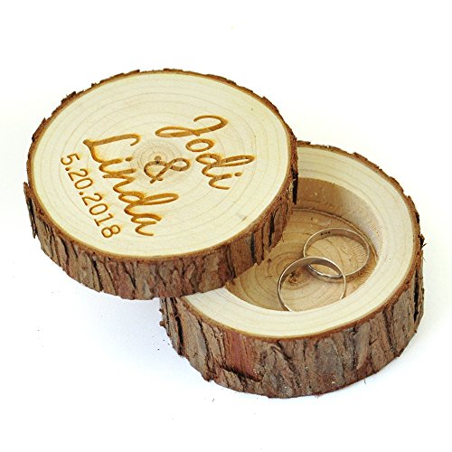 Personalized Wood Wedding Ring Box with Name & Date,Wedding Ring Bearer, Custom Rustic Wedding Ring Box