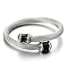 COOLSTEELANDBEYOND Mens Stainless Steel Twisted Cable Cuff Bangle Bracelet Silver Color with Black Enamel