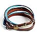 MORE FUN Charm Mens Womens Genuine Leather Bangle Colorful Rope Snap Button Multilayer Wrap Bracelet (Blue)