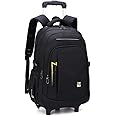 VIDOSCLA Black Kids Boys Rolling Backpack Teens Carry-on Luggage with Wheels Trolly BookBag for School-2 Wheels