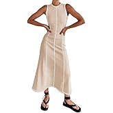 AGYMNX Women‘s Sleeveless T Shirt Dress Ribbed Knit Long Tank Dress Summer Y2K Maxi Dresses