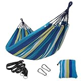 SONGMICS Double Hammock, 98.4 x 59.1 Inches, 660 lb Load Capacity, with Hanging Straps, Carabiners, Carry Bag, for Garden, Outdoor, Camping, Blue and Yellow Stripes UGDC15YU