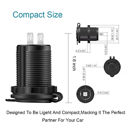 2Pack Cigarette Lighter Socket Car Marine Motorcycle ATV RV Lighter Socket Power Outlet Socket Receptacle 12V Waterproof Plug by ZHSMS - Thumbnail 2