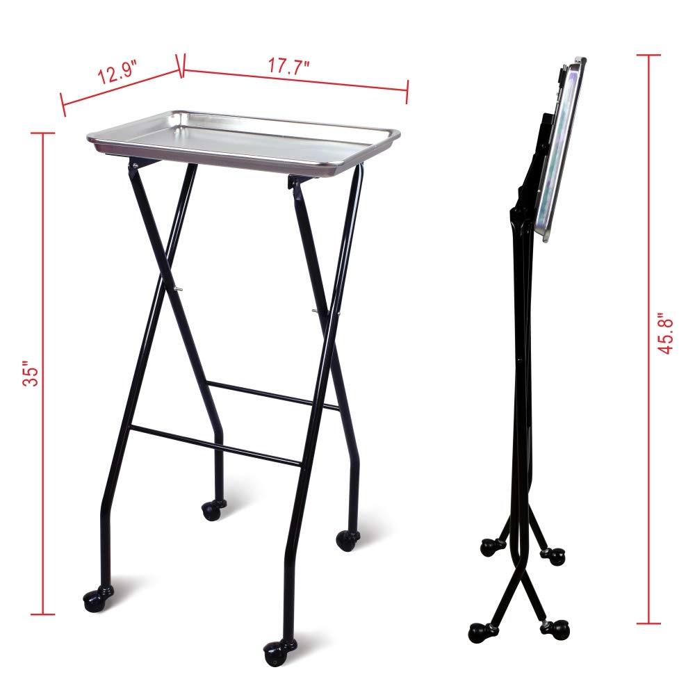 Aluminum Foldaway Folding Service Tray on Wheels-Silver: Kitchen & Dining