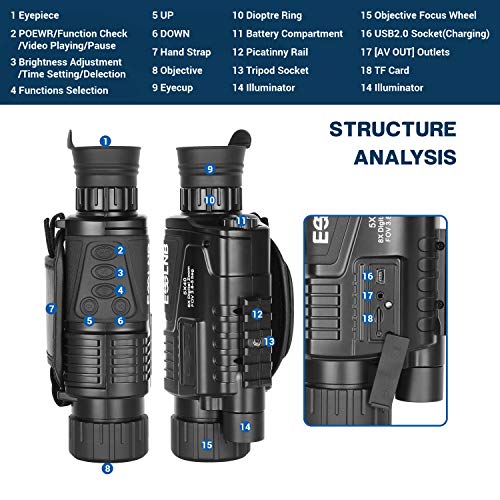 ESSLNB Night Vision Monocular 5X40 Night Vision Infrared Scope HD Digital Vision Scope Take Photos and Video Playback 1.5" LCD with TF Card for Hunting Security Surveilla