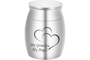 DLETAY Small Keepsake Urns for Human Ashes Mini Cremation Urns for Ashes Stainless Steel Memorial Ashes Holder-My Grandpa My Angel