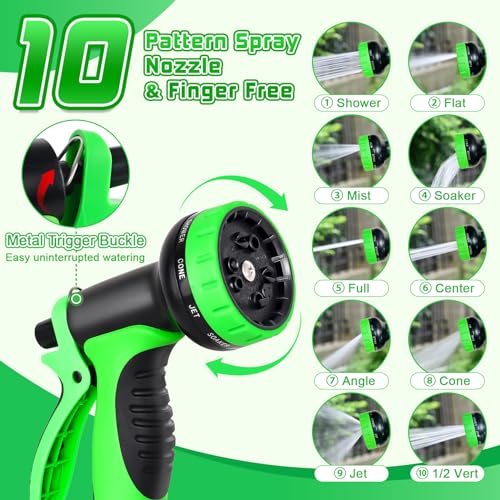 Expandable Garden Hose Pipe 100ft 30m, Upgraded Expanding Water Hose with 10 Pattern Spray Nozzle, 3/4" 1/2" Hose Connectors, Magic Flexible Hose Anti-Kink Durable Hosepipes for Gardening Pet Bathing
