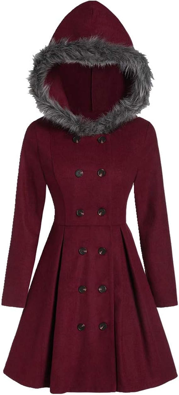 Autumn Winter Overcoat Women Princess Swing Hooded Fur Coat Slim Double