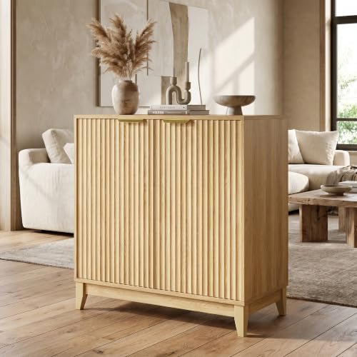 Cakhdry Credenza Bufetera con 2 Puertas, Alacena Pequeña para Cocina y Comedor, 80x40x82cm, Diseño Minimalista con Acabado de Madera Natural