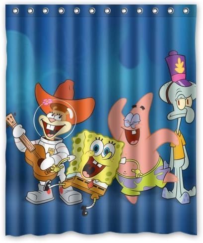 Custom Unique Design Cartoon SpongeBob SquarePants Dancing Waterproof Fabric Shower Curtain
