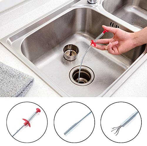 7 Pack Drain Snake Clog Remover,25 Inch Drain Snake Hair Tool,Drain Auger Clog Remover for Sink,Bathtub Drain,Kitchen Sink Cleaner,With Gloves By KINGLEV(1 Stainless Steel and 6 Plastic) - Thumbnail 2