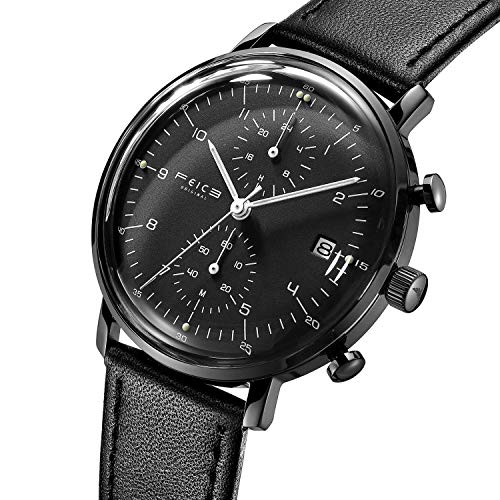 FEICE Quartz Watch Men's Analog Wrist Watch Stainless Steel Leathers Bands Waterproof Watches for Men Casual Business Best Gift #FS021 (Black)
