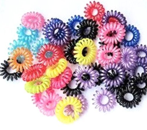20pc Mix Color Phone Cord Twisted Plastic Gummy Hair Bobbles Elastics Ponytail Hold