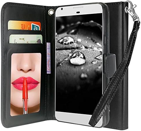 Google Pixel 2 Case, CimdaUS [Mirror] PU Leather Wallet Flip Case with Kickstand Feature Card Slots &amp; Wrist Strap and Magnetic Closure for Google Pixel 2 (2017) (Black)