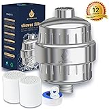 12-Stage Shower Water Filter-Shower Filter for Hard Water-Filtered Shower Head with 2 Replaceable Cartridges-Shower Filters to Remove Chlorine and Impurities-Boosts Skin and Hair Health