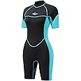 AICARSHI 3mm Shorty Wetsuit for Women - Neoprene Dive Skin Back Zip Scuba Diving Suit One Piece Wet Suits Full Body Rash Guard for Diving Snorkeling Surfing Swimming, Medium