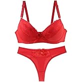 Swbreety Women's Lace Lingerie 2 Piece Bra and Thong Set Underwire Bra