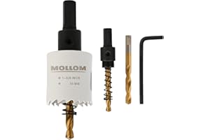 Mollom (35mm | 1-3/8") HSS M42 with 8% Cobalt BI-Metal Hole Saw with 2 Pilot Drill Bits & Arbor Smooth Cutting for PVC,Drywall,Wood,Plastic,Gypsum Board,Rubber