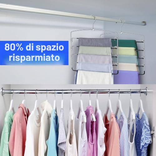 WEKIWGOT Set of 3 Space Saving Trouser Hangers, Multifunctional Hangers with 4 Swivel Arms and 5 Non-Slip Covers for Trousers, Jeans, Towels and Scarf