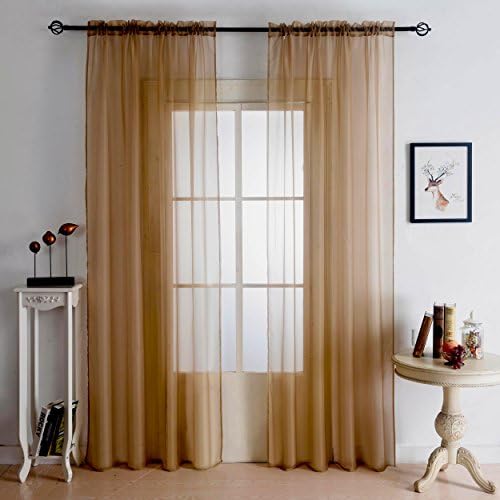 Jsutyer Sheer Curtains, Rod Pocket Drapes, Sheer Voile Curtains, Window Covering for Living Room 54W x 84L Inch 2 panels (Antique Taupe, 54W x 108L)