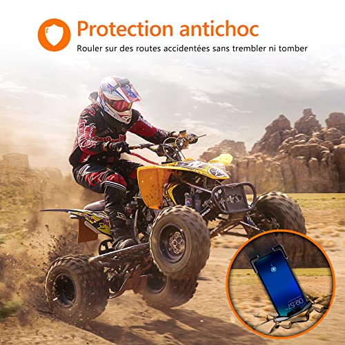Support Telephone Moto, bedee Support Telephone Velo, Support Telephone Universel Rotatif à 360°, Protection Complète Antichoc, pour iPhone Samaung Smartphone GPS Tous Les Appareils de 4,7 à 7 Pouces