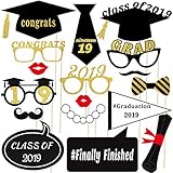 LUOEM 18PCS 2019 Graduation Party Photo Booth Props Kit Glitter Photo Props for Graduation Favors