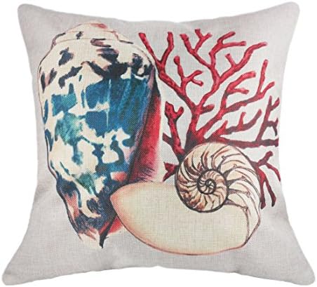 Lolares Home Decor Cotton Linen Square pillow Covers Back Throw Sofa Cushion Cover Pillowcase with Room Decoration Invisible Zipper No Insert Seashell Pattern - 18"x18"(45x45cm) (Pattern 2)