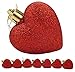 8 x 60mm Red Glitter Heart Shaped Christmas Tree Baubles