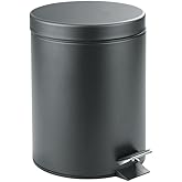 InterDesign 5-Liter Steel Step Waste Can with Bucket Insert – Matte Gray 5L